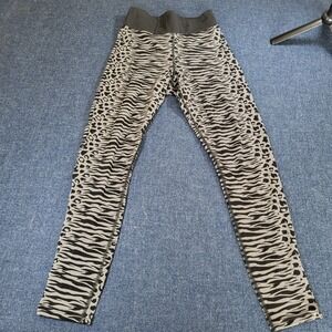 Reebok Mod Safari Cott Tights Womens XS Night Black Pure Grey Animal Print NWT